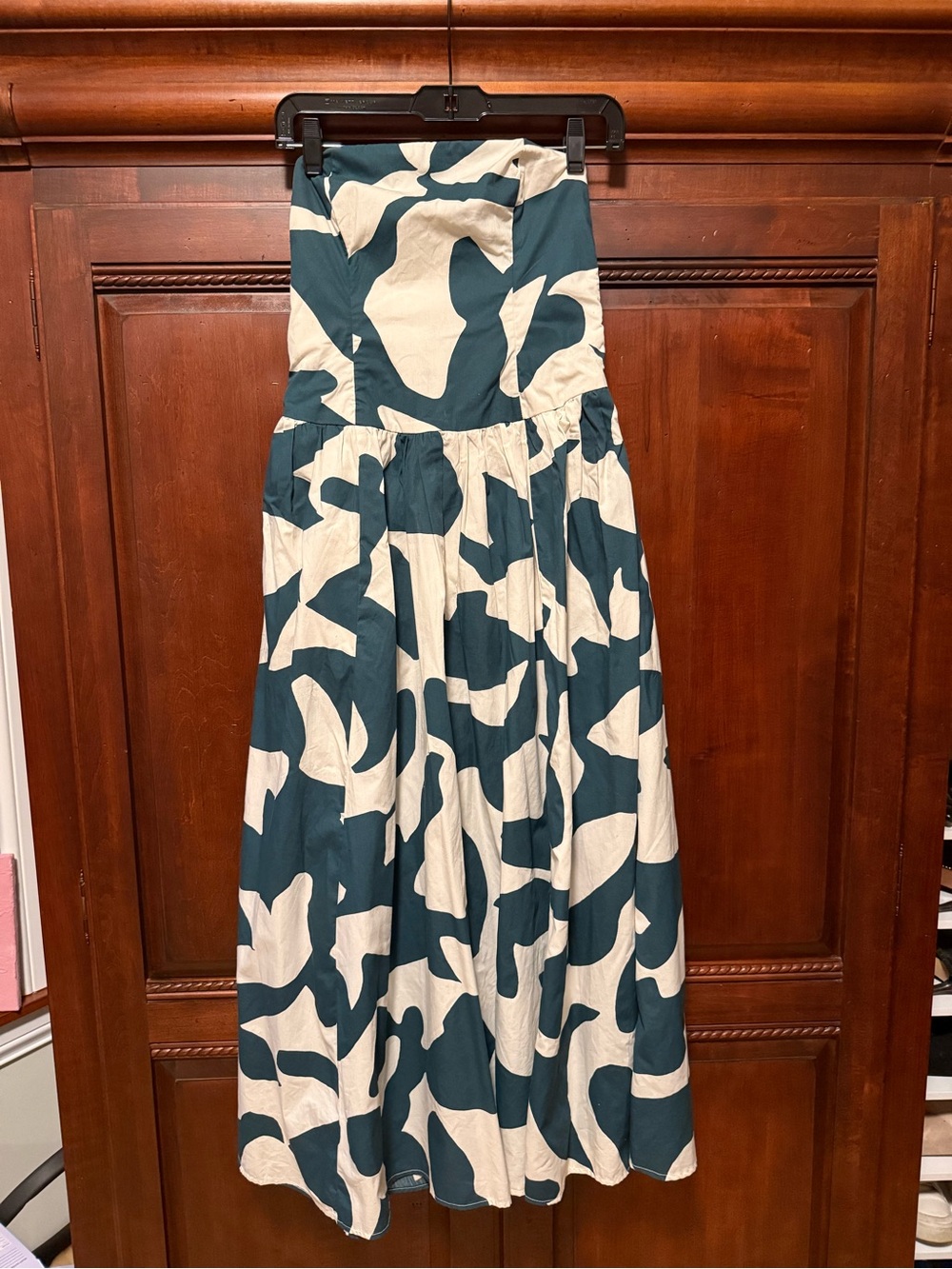 Abercrombie & Fitch Teal and White Abstract Print Drop Waist Maxi Dress